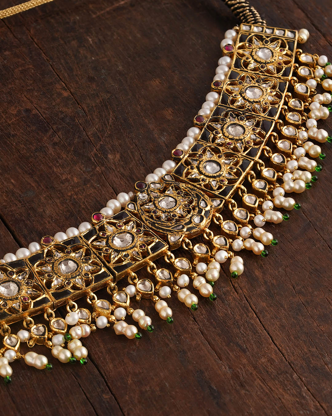 pearl polki and gold indian necklace
