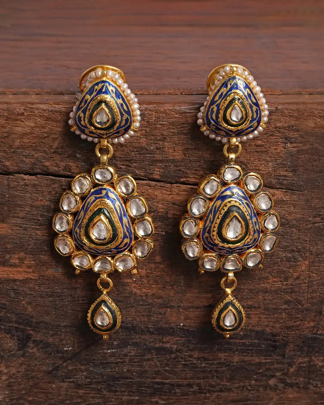 meenakari polki uncut diamond earrings indian