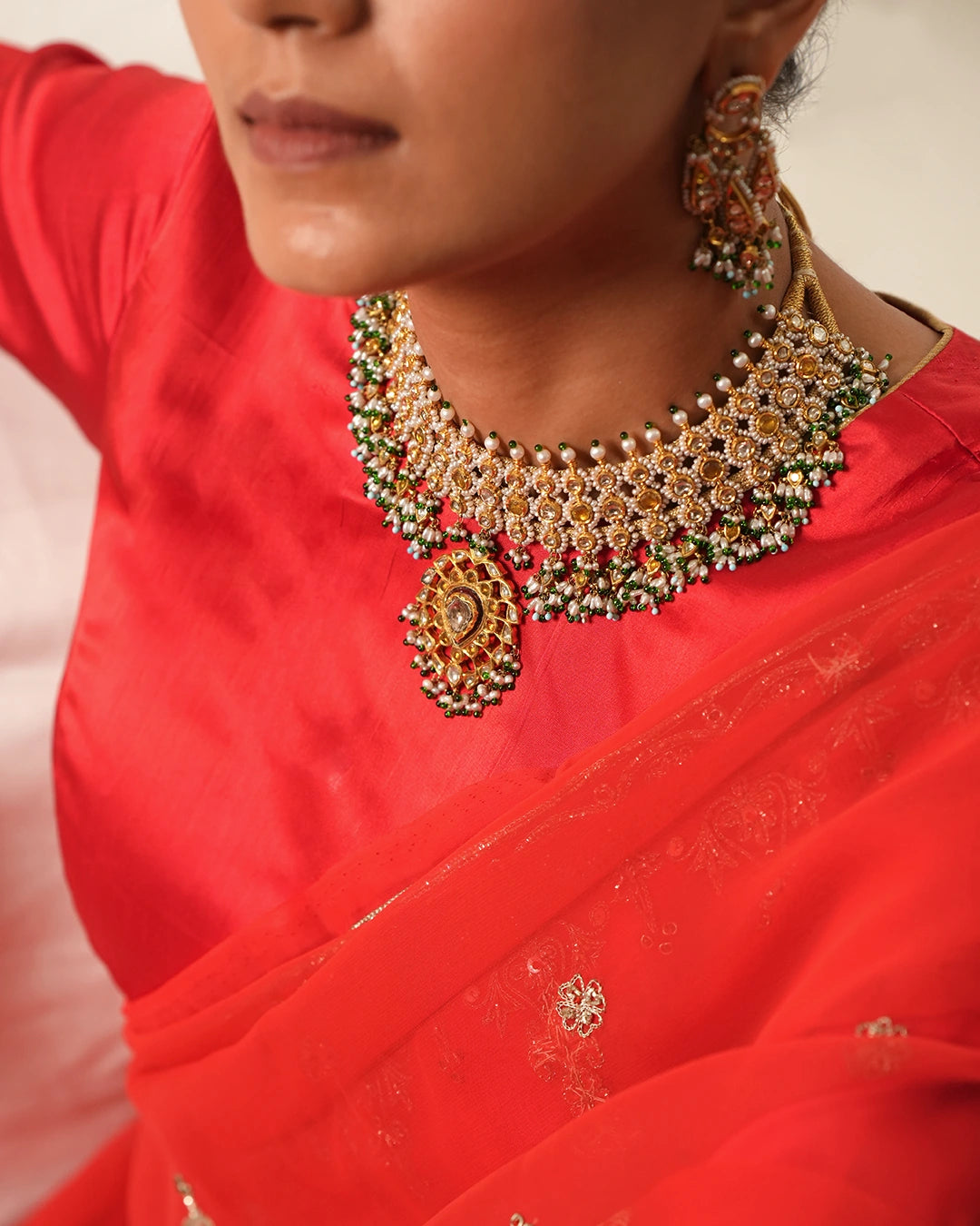 gold polki and pearl wedding necklace for women