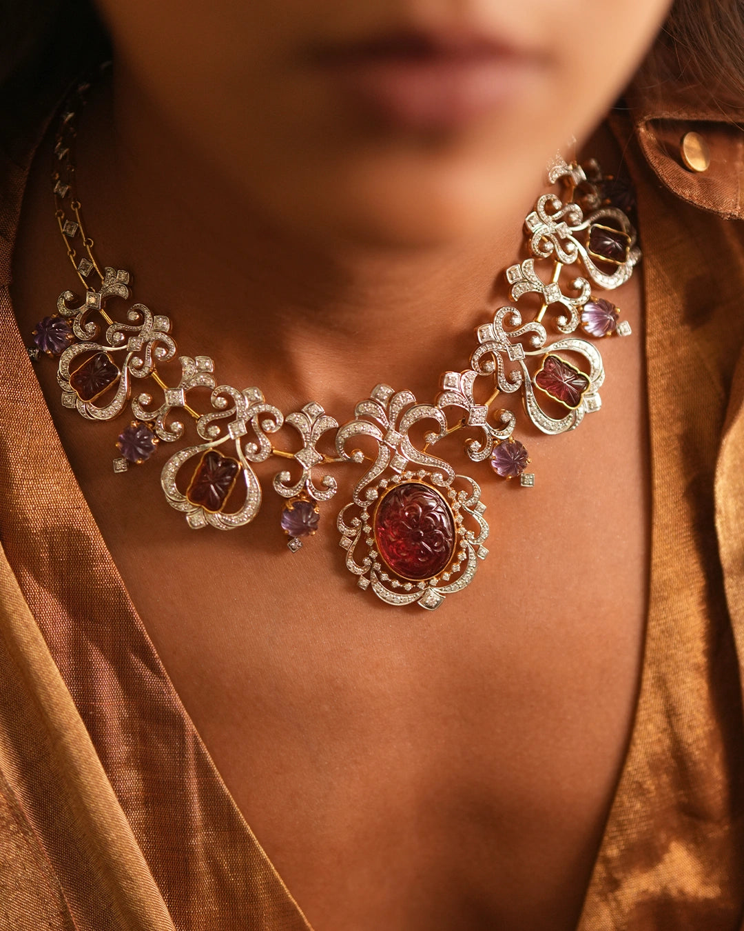 pink tourmaline amethyst diamond necklace for women