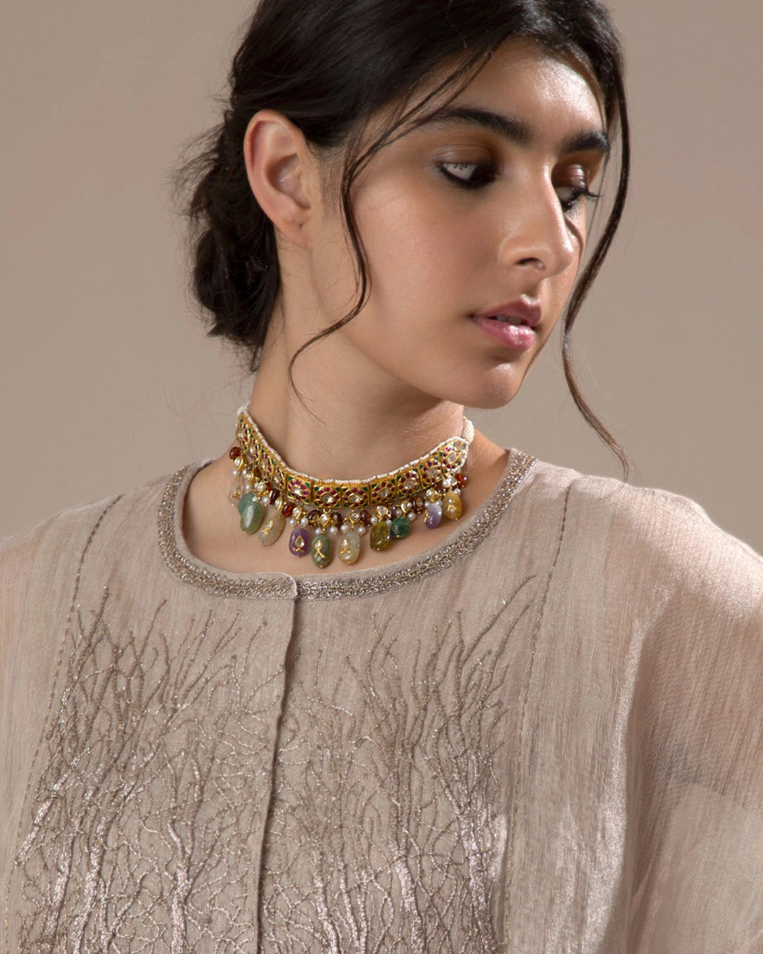 Deccani Navratna Gold Choker Necklace Artisanal Fine Jewellery AURUS