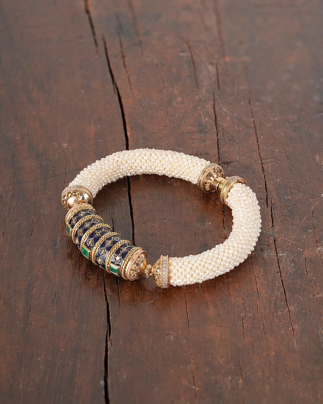 Fez bracelet crafted with natural diamonds pearls and emeralds