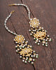 Gaurvi Polki Uncut Diamond Earrings in Gold with Green Accents