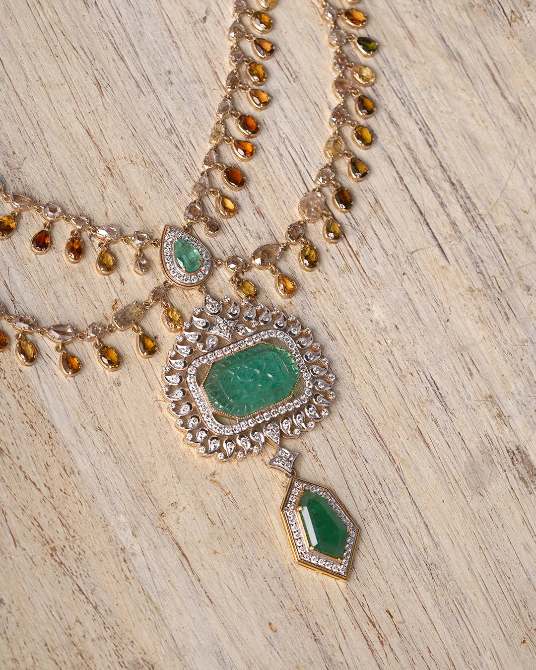 Nargis Gold Emerald Tourmaline and Diamond Necklace for Women