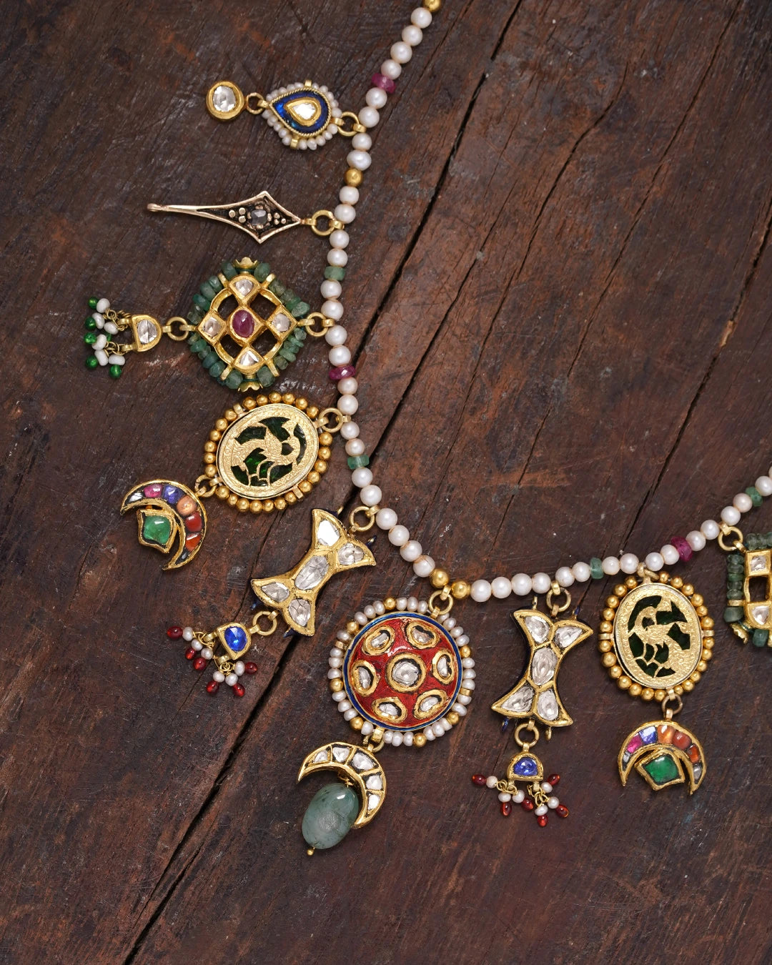 gold polki pearl and multi-gemstone meenakari necklace