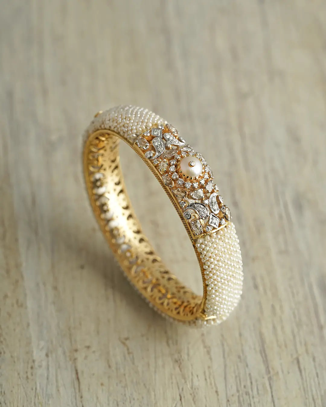 gold diamond and pearl indian wedding bangle