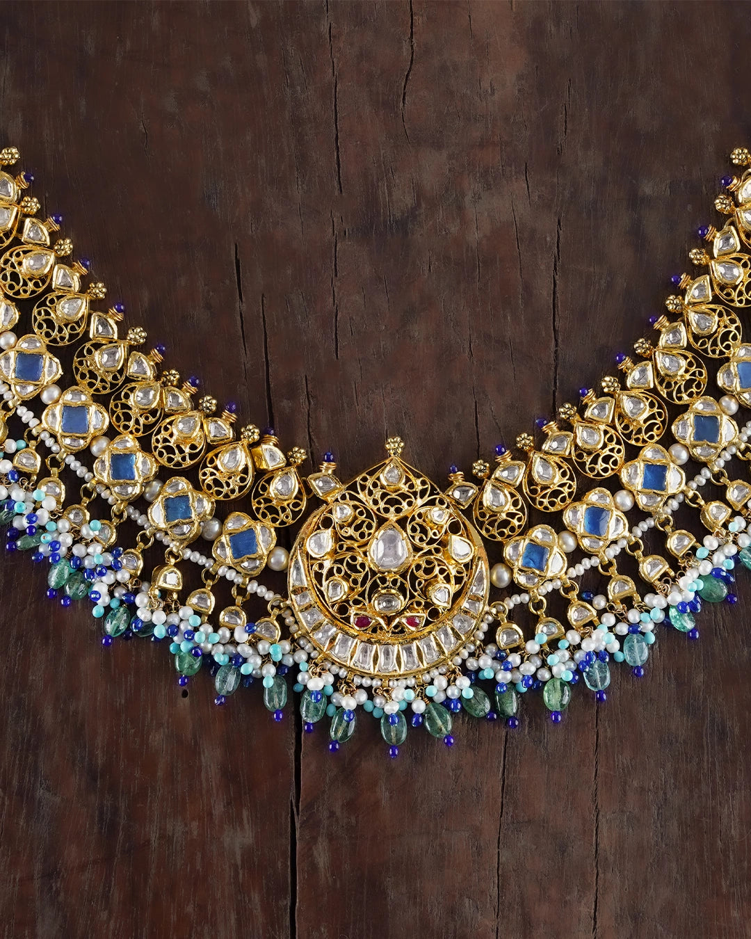 Apara polki bridal necklace with emeralds pearls and kundan set diamonds