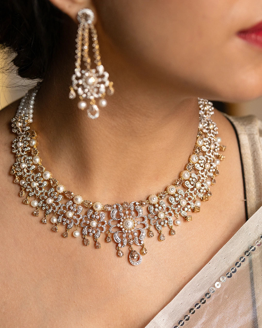 gold diamond and pearl necklace