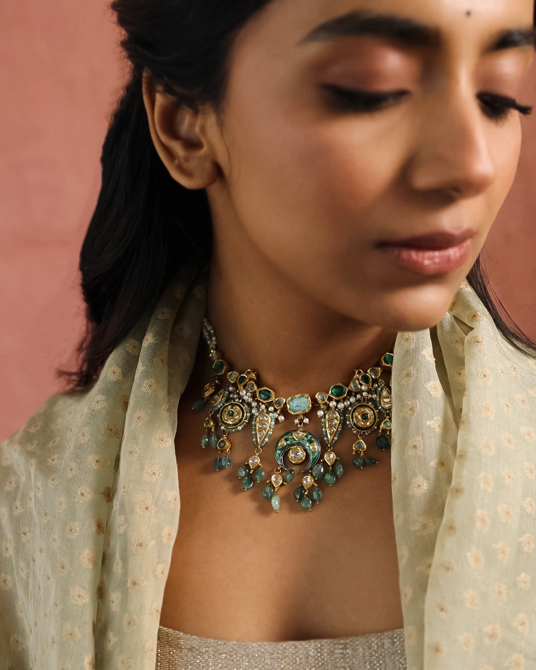 Handcrafted Viana Necklace in Gold with Polki Diamonds