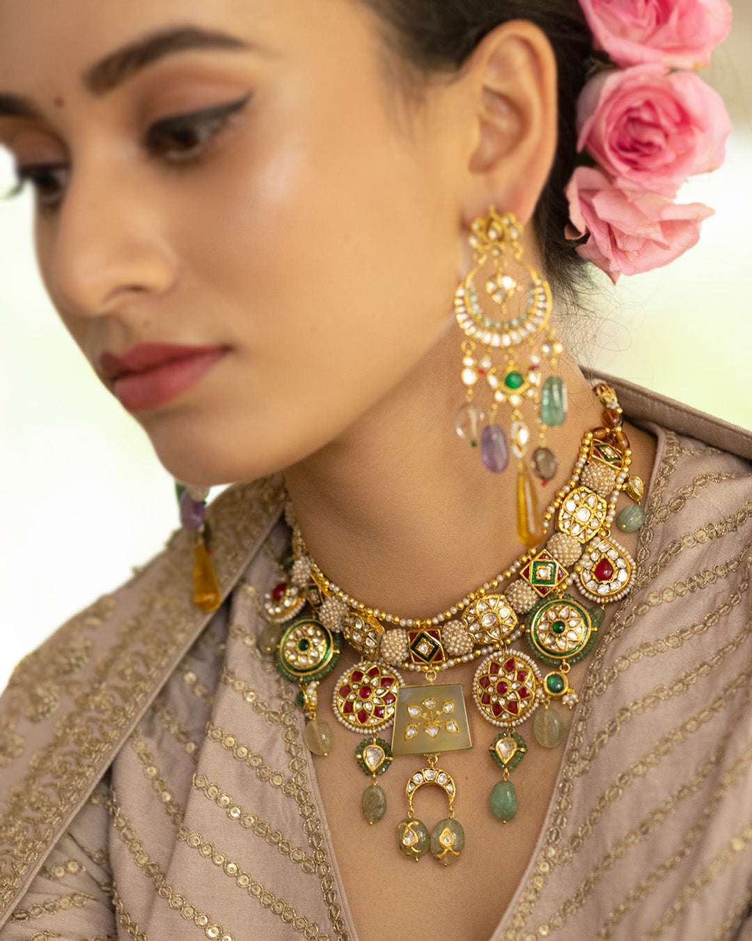 Maithli Gold and Polki Emerald drops Necklace – Artisanal Fine ...